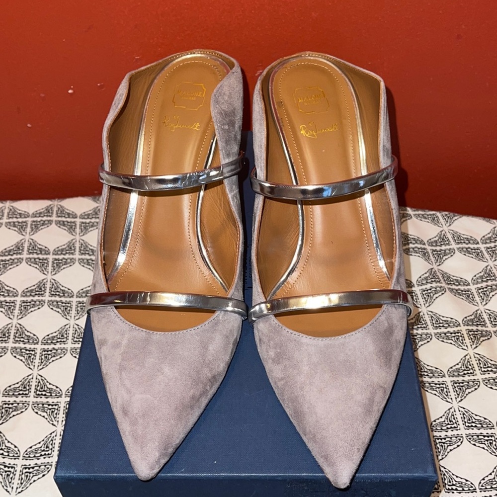 Gray and silver Malone souliers mules